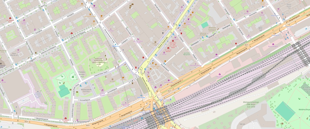 Kartenausschnitt: Zahnarztordination in der Schußwallgasse 5, 1050 Wien, nahe Matzleinsdorfer Platz